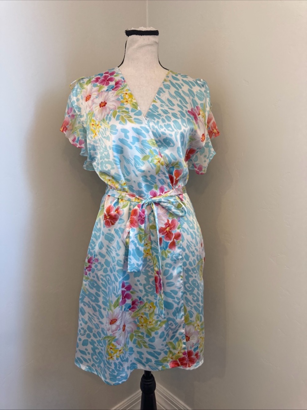 Vintage Oscar De La Renta Pink Label Pockets Belt Slip Robe Floral Women’s Small